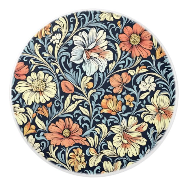 William-Morris-Stil Blumen-Akanthus-Muster Keramikknauf (Vorderseite)