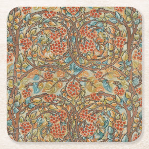 William Morris Stil Cottagecore Eichhörnchen Blume Rechteckiger Pappuntersetzer