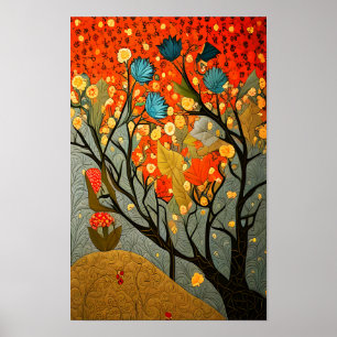 William Morris Stil dekoriert Bäume und Blume Poster