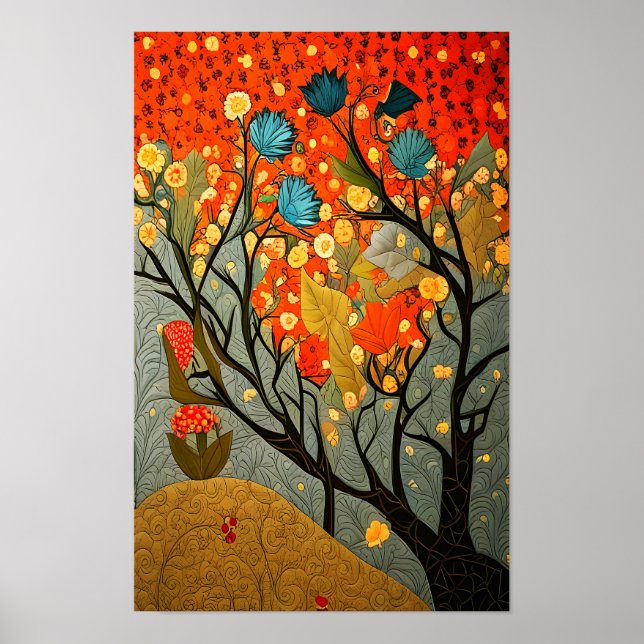 William Morris Stil dekoriert Bäume und Blume Poster (Vorne)