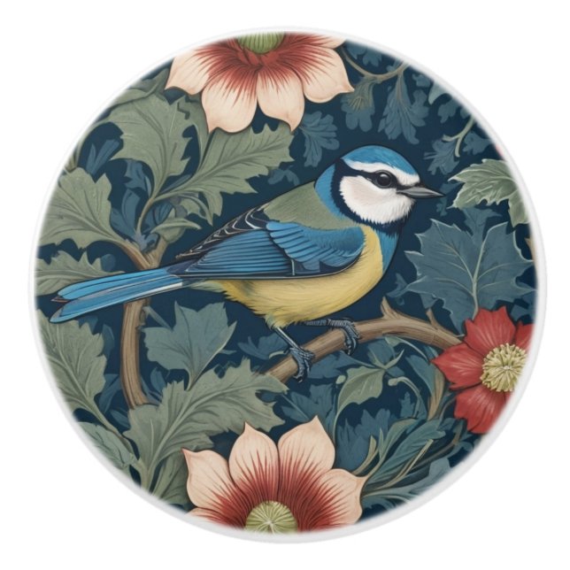 William Morris Stil Direkt gegenüber Bird Blue Tit Keramikknauf (Vorderseite)