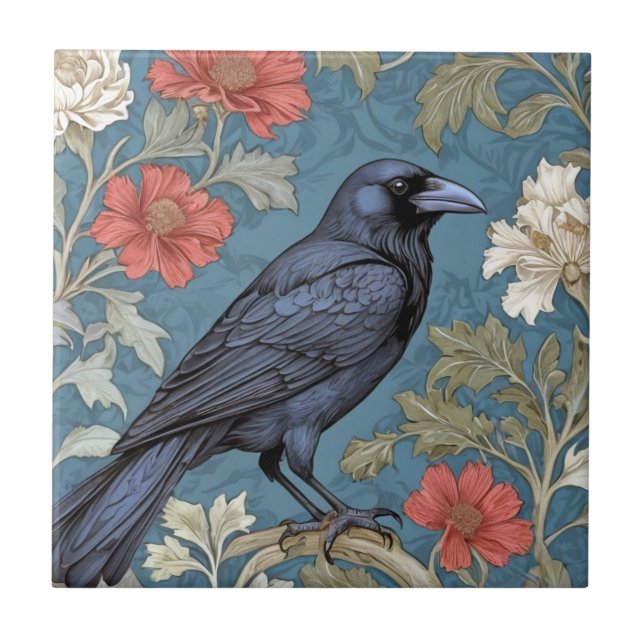 William Morris Stil Direkt gegenüber Black Crow Bi Fliese (Vorderseite)
