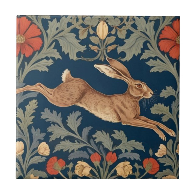 William Morris Stil direkt gegenüber Running Hare Fliese (Vorderseite)