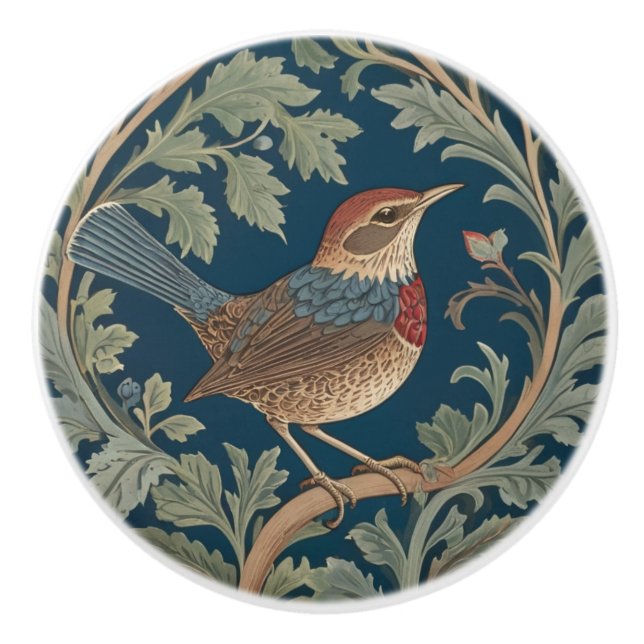 William Morris Stil Direkt gegenüber Wren Bird Keramikknauf (Vorderseite)