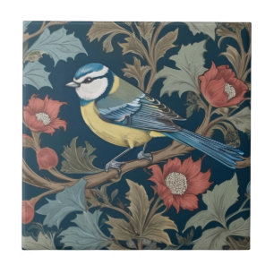 William Morris Stil Links gegenüber Bird Blue Tit Fliese