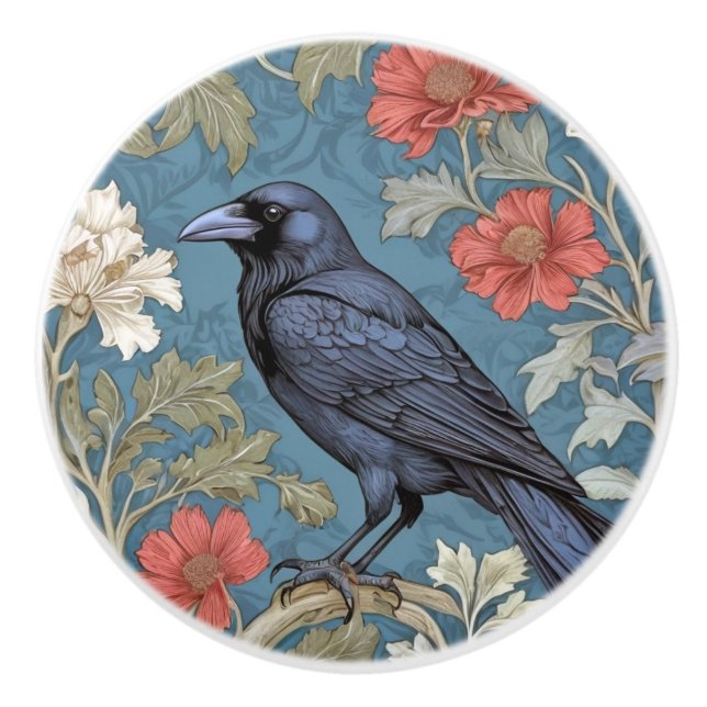 William Morris Stil Links gegenüber Black Crow Bir Keramikknauf (Vorderseite)