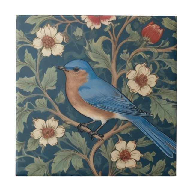 William Morris Stil Links gegenüber Bluebird Bird Fliese (Vorderseite)