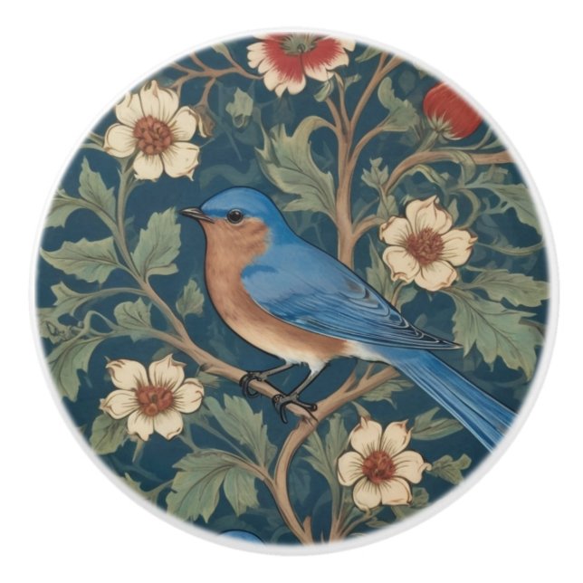 William Morris Stil Links gegenüber Bluebird Bird Keramikknauf (Vorderseite)