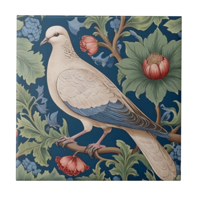 William Morris Stil Links gegenüber Dove Bird Fliese (Vorderseite)