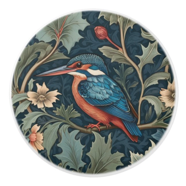 William Morris Stil Links gegenüber Kingfisher Bir Keramikknauf (Vorderseite)