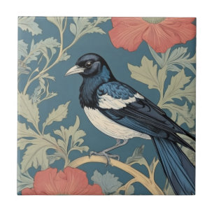 William Morris Stil Links gegenüber Magpie Bird Fliese