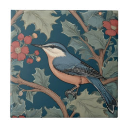 William Morris Stil Links gegenüber Nuthatch Bird Fliese