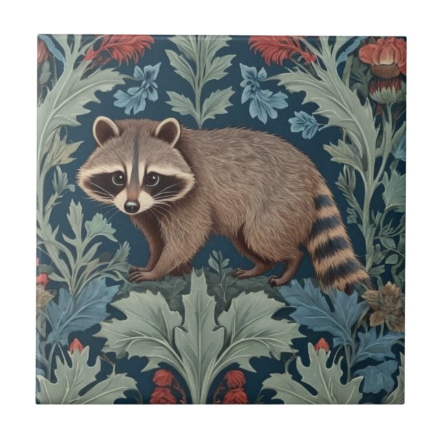 William Morris Stil Links gegenüber Raccoon Fliese (Vorderseite)