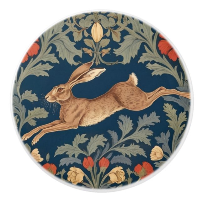 William Morris Stil Links gegenüber Running Hare Keramikknauf (Vorderseite)