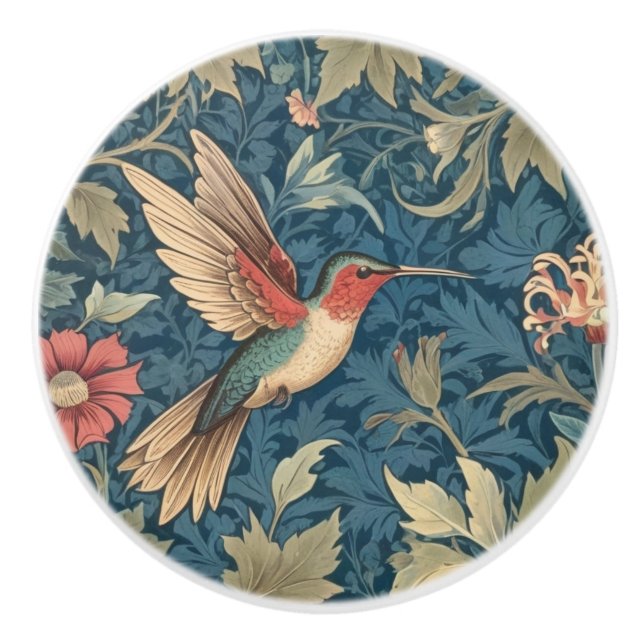 William Morris Stil R Ruby-throated hummingbird Keramikknauf (Vorderseite)