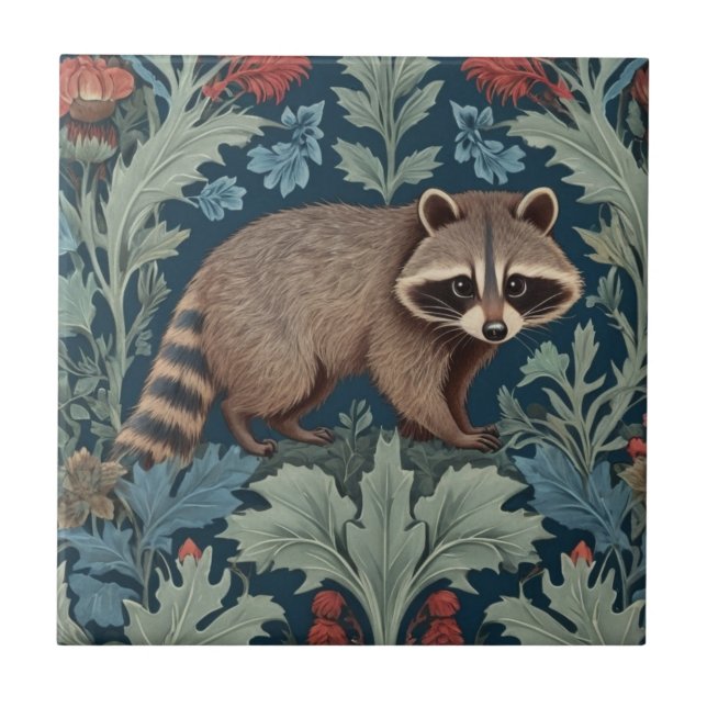 William Morris Stil Rechts gegenüber Raccoon Fliese (Vorderseite)
