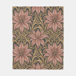 William Morris Stil Rosa Lilie Blumenmuster Dunkel Fleecedecke