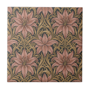 William Morris Stil Rosa Lilie Blumenmuster Dunkel Fliese