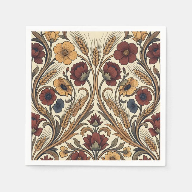 William Morris Stil Rot Gold Weizen Blumenmuster Serviette (Vorderseite)