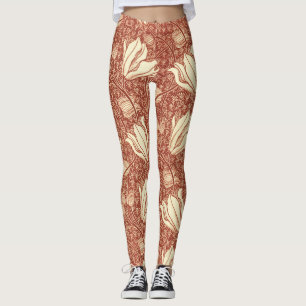 William Morris Stil Roter Lilie Blumenmuster Leggings