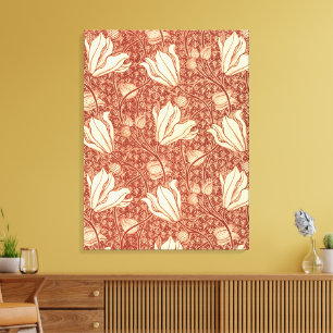 William Morris Stil Roter Lilie Blumenmuster Leinwanddruck
