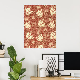 William Morris Stil Roter Lilie Blumenmuster Poster
