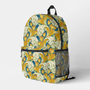 William Morris Stil Türkis & Gold Tulpen Blumen Ku Bedruckter Rucksack