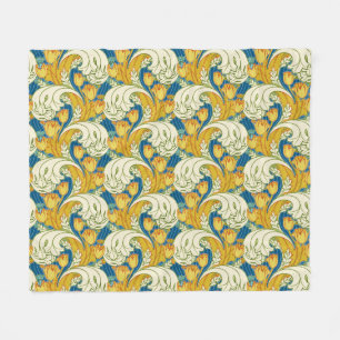 William Morris Stil Türkis & Gold Tulpen Blumen Ku Fleecedecke