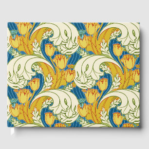 William Morris Stil Türkis & Gold Tulpen Blumen Ku Gästebuch