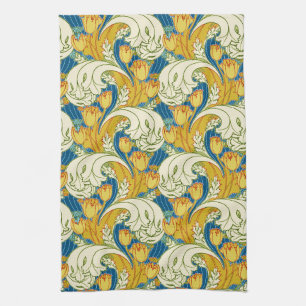 William Morris Stil Türkis & Gold Tulpen Blumen Ku Geschirrtuch