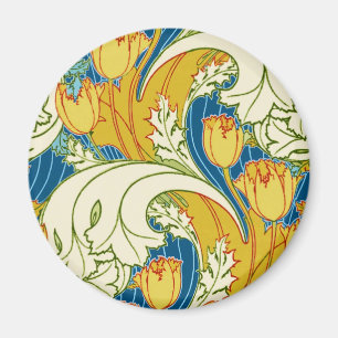 William Morris Stil Türkis & Gold Tulpen Blumen Ku Magnet