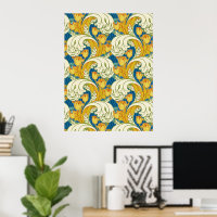 William Morris Stil Türkis & Gold Tulpen Blumen Ku
