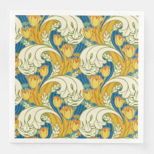 William Morris Stil Türkis & Gold Tulpen Blumen Ku Serviette
