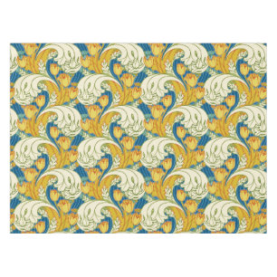 William Morris Stil Türkis & Gold Tulpen Blumen Ku Tischdecke