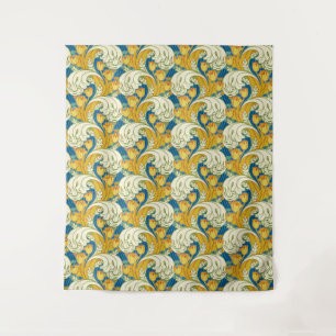 William Morris Stil Türkis & Gold Tulpen Blumen Ku Wandteppich
