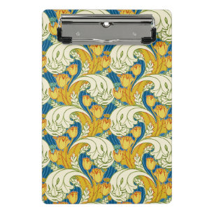 William Morris Stil Türkis & Gold Tulpen Blumenkun Mini Klemmbrett