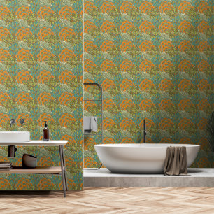 William Morris Stil Vintage Grün Orange Tapete