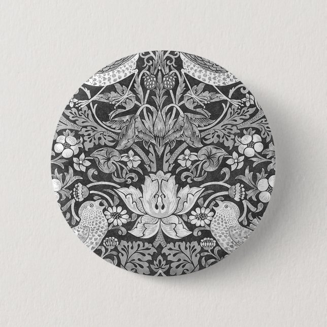 William Morris Strawberry Diief Black and White Button (Vorderseite)