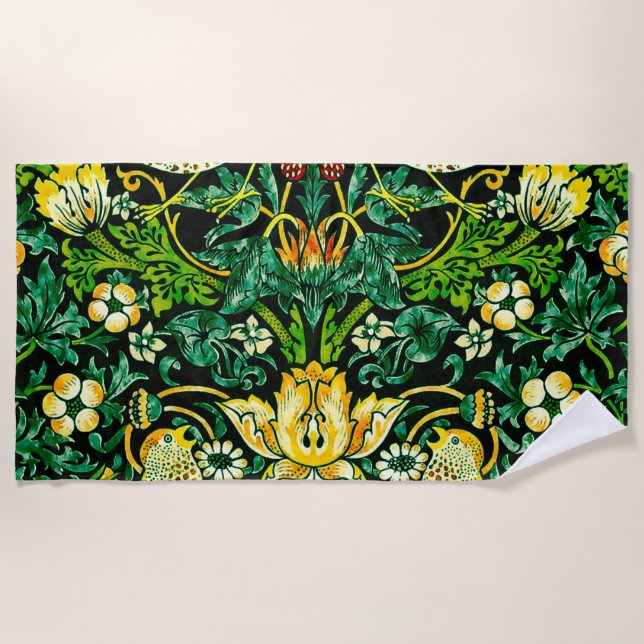 William Morris Strawberry Diief Green und Orange Strandtuch (Vorderseite)