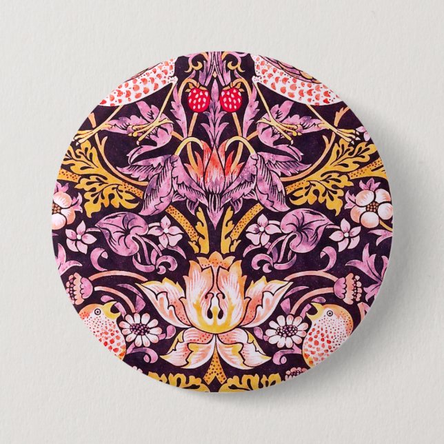 William Morris Strawberry Diief Lila Version Button (Vorderseite)