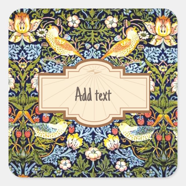 William Morris: Strawberry Diief TEMPLATE, Quadratischer Aufkleber (Vorderseite)