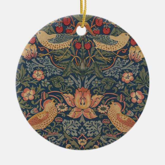William Morris Strawberry Dives Birds Floral Keramik Ornament (Vorne)
