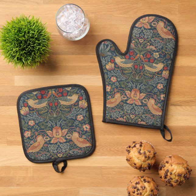 William Morris Strawberry Dives Birds Ofenhandschuh & Topflappen-Set (Oben Unten)