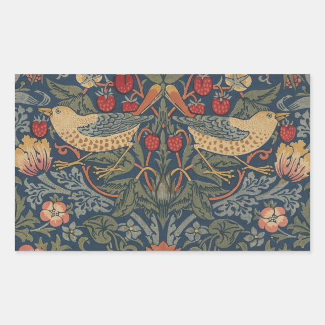 William Morris Strawberry Dives Birds Rechteckiger Aufkleber (Vorderseite)