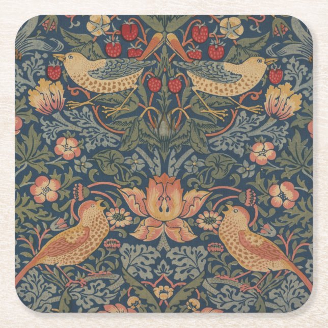 William Morris Strawberry Dives Birds Rechteckiger Pappuntersetzer (Vorderseite)