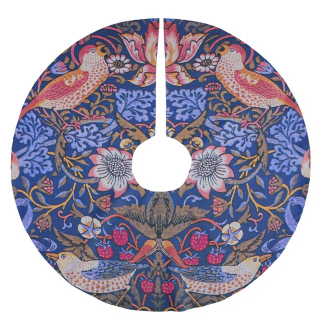 William Morris Strawberry Thief Blumengestaltung Polyester Weihnachtsbaumdecke (Vorderseite)