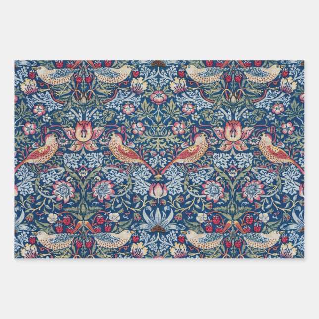 William Morris  Strawberry Thief Blumenmuster Geschenkpapier Set (Vorderseite)