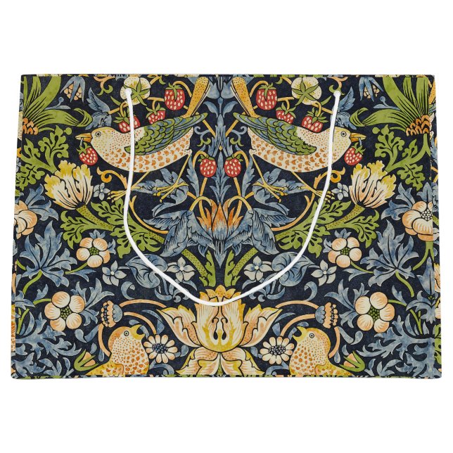 William Morris - Strawberry Thief Blumenmuster Große Geschenktüte (Vorderseite)