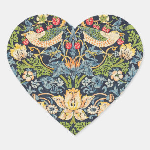William Morris Strawberry Thief Blumenmuster Herz-Aufkleber