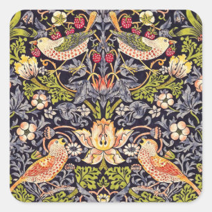 William Morris Strawberry Thief Floral Art Nouveau Quadratischer Aufkleber